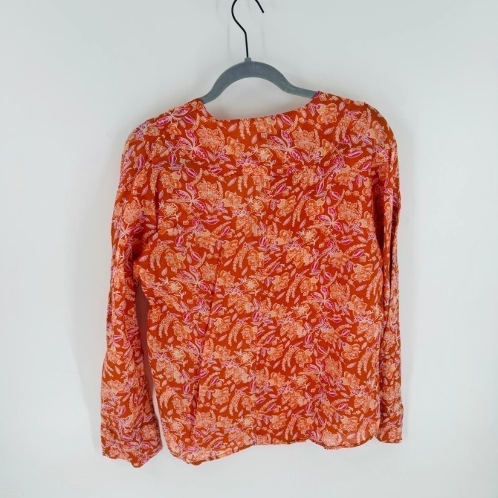 J.Crew Orange Floral Tunic Top Size S Boho Lightweight Long Sleeve - Picture 3 of 9